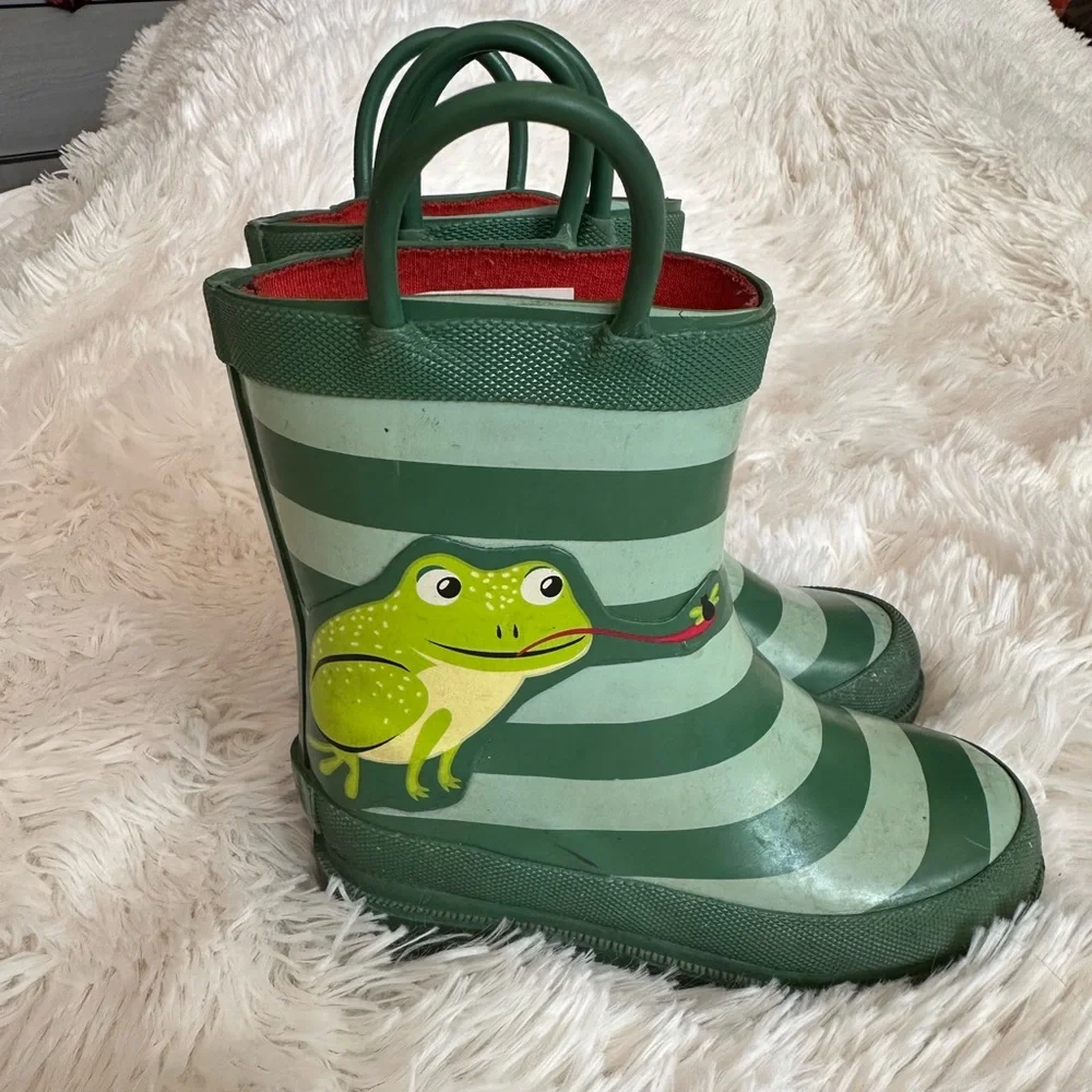 Lily & Dan Boys Unisex Rain Boots Green Stripes Frogs